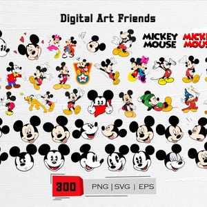 May include: A collection of Mickey Mouse digital art designs in various poses and expressions. The image includes the text "Digital Art Friends," "Mickey Mouse," and file type information. A red box displays the number "300."