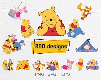 Winnie Pooh SVG Bundle, Cartoon Clipart, Birthday Shirt Cut Files (Digital Download)