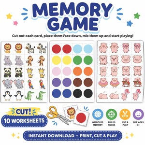 Kids Memory Matching Game | Animals, Fruits, Shapes (Digital Download)