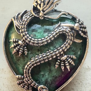 Dragon Heart Pendant in Black Agate Crystal, Ruby in Zoisite or Green Jasper