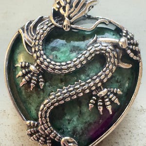 Dragon Heart Pendant in Black Agate Crystal, Ruby in Zoisite or Green Jasper