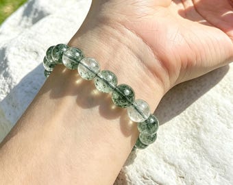 Natural Green Phantom Quartz Beaded Bracelet Crystal Gift