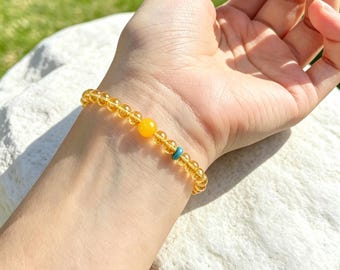 Pulsera de citrino, ágata amarilla natural, cristal, delicada pulsera, regalo para ella.