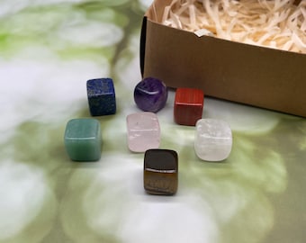 Natural Seven Crystal Cubes Set, Crystal Square, Tiger's eye,Amethyst,Red jasper, Lapis lazuli,Crystal Carving Cubes Crystal Gift,Yoga Decor