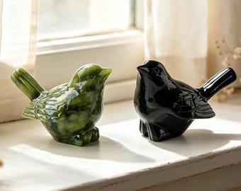 Figura de pájaro de jade serpentino obsidiana tallada a mano, adorno de escritorio de urraca, mini decoración para el hogar
