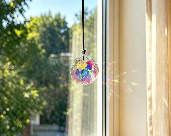 Colgante atrapasol arcoíris de cristal con forma de disco de girasol, adorno para ventana del hogar.
