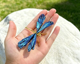 Figura de libélula de turmalina azul natural, libélula de alas de cristal galvanizada hecha a mano para decoración de mesa y hogar, regalos de cristal con insectos