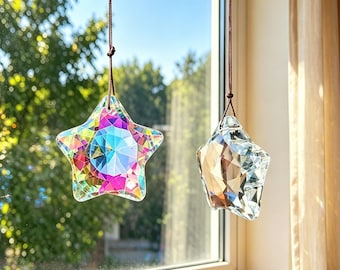 Atrapasueños de estrella de cristal de 4,5 cm con colgante de pentagrama para árbol de Navidad