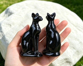 Figura de gato egipcio de obsidiana natural de 10 cm, gato negro, decoración del hogar