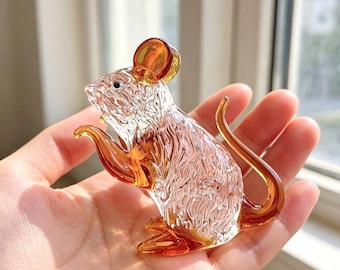 Figura de rata de cristal, estatua de ratón de cristal, mini adorno decorativo de mesa, regalo de decoración artesanal para el hogar y la oficina.