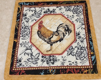 Rooster Quilted Hot Pad, Toile Design, Kitchen Trivet