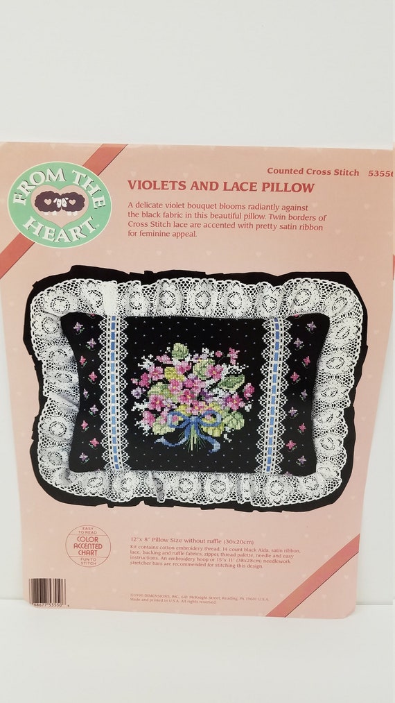 Cross Stitch Pillow Kit Violets And Lace Pillow Counted Cross Etsy