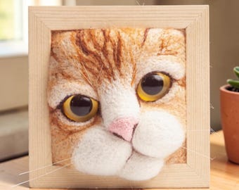 Wool Roving Needle Felting Kit, DIY Cat Head Sculpture Craft Pack, Keychain Starter Set