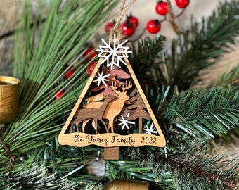 Stunning layered animal and tree ornaments with free personalization