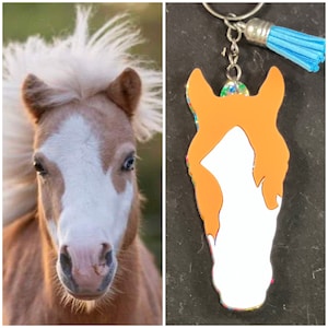 New Colors added** Custom personalized horse marking face keychain