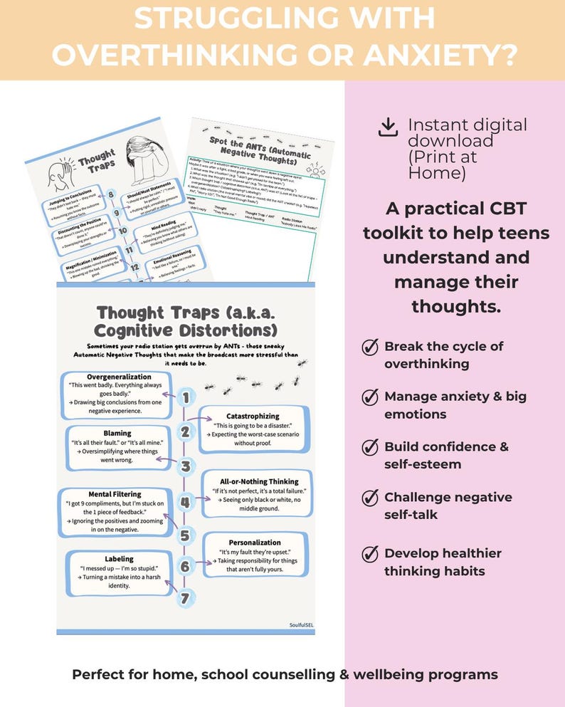 Caderno de exercícios de TCC para crianças e adolescentes | Reestruturação de pensamentos (PDF para impressão) imagem 2