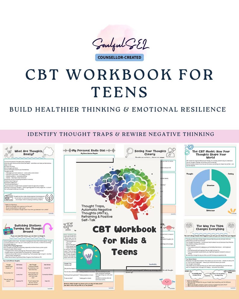 Caderno de exercícios de TCC para crianças e adolescentes | Reestruturação de pensamentos (PDF para impressão) imagem 1