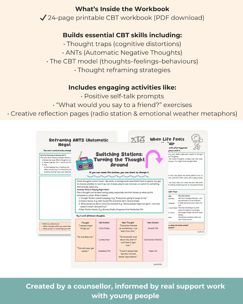 Caderno de exercícios de TCC para crianças e adolescentes | Reestruturação de pensamentos (PDF para impressão) imagem 4