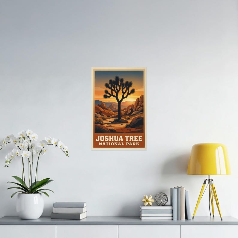 Joshua Tree National Park Poster, Vintage Desert Sunset Landscape Wall ...