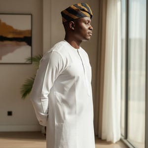 Yoruba Aso Oke Fila Hat, Handwoven Gold and Red Stripes, Traditional African Cap image 7