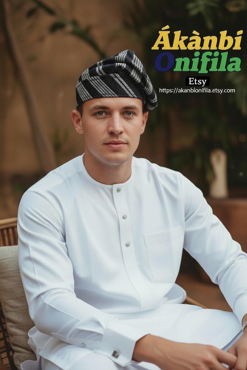 Yoruba Aso Oke Fila Hat, Handwoven, Traditional African Cap image 6