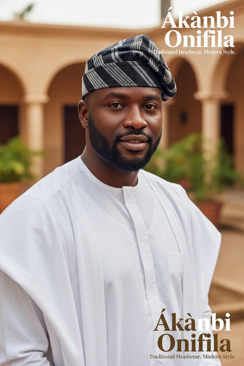 Yoruba Aso Oke Fila Hat, Handwoven, Traditional African Cap image 7