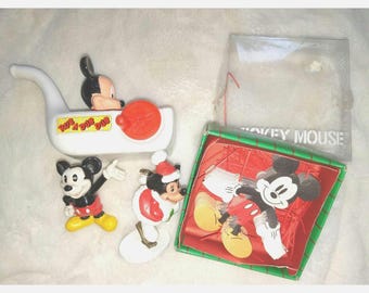Lote vintage de cachimbo Mickey Mouse Rub-a-Dub da Walt Disney China Mickey Paper Ordament