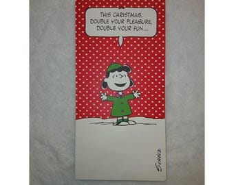 Carte de Noël anonyme Lucy vintage 1952 cacahuètes avec enveloppe