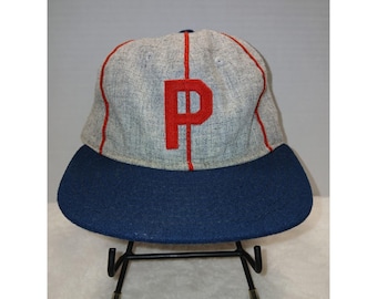 Boné Ebbets Field Flannels Portland Beavers 1944, cinza/azul marinho, em lã, tamanho 7 3/4.