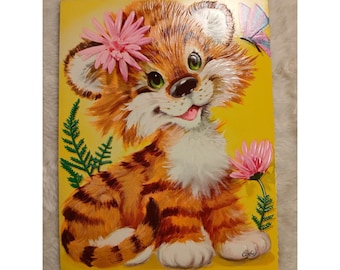 Cartão vintage Coby Baby Tiger para desejar melhoras - Item retrô de colecionador