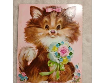 Cartão de aniversário vintage do Coby Puppy - Cartão de felicitações retrô dos EUA
