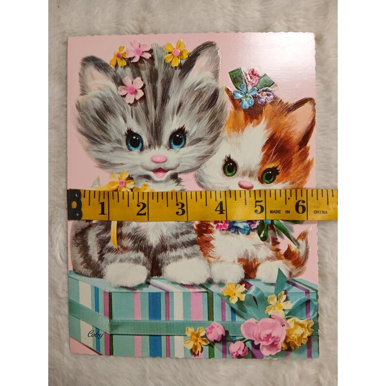 Vintage Coby Greeting Card Large Two Kittens Get Well Retro image 5