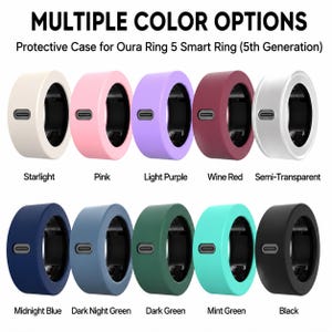 May include: A collection of ten protective cases for the Oura Ring 5 Smart Ring, displayed in various colors including starlight, pink, light purple, wine red, semi-transparent, midnight blue, dark night green, dark green, mint green, and black.