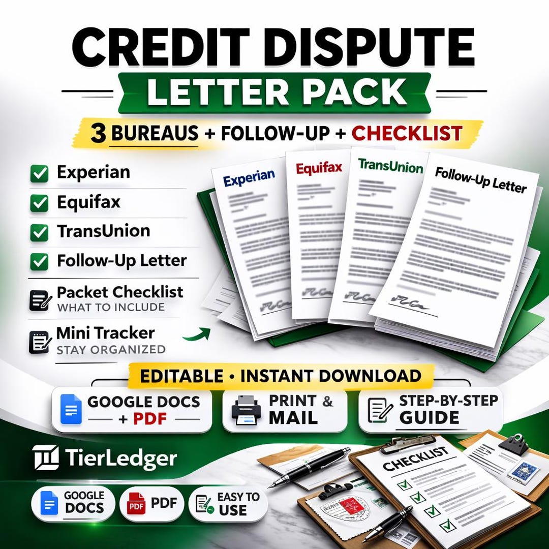 Credit Dispute Letter Templates | Experian Equifax Transunion + Follow ...