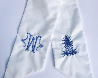 Blue Embroidered Wreath Sash with Initial & Pineapple