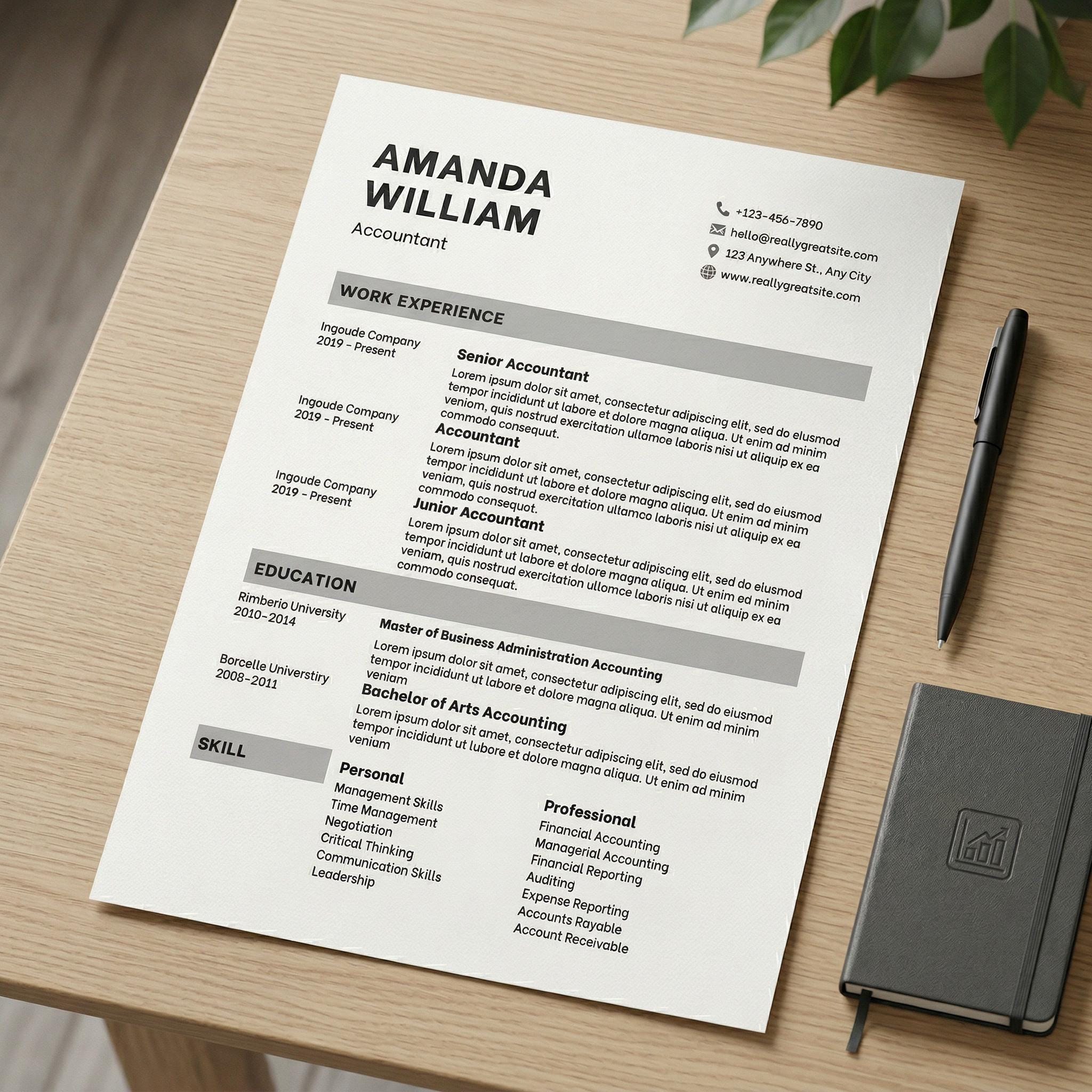 ATS Friendly Resume Template, Editable Modern Minimalist Professional ...