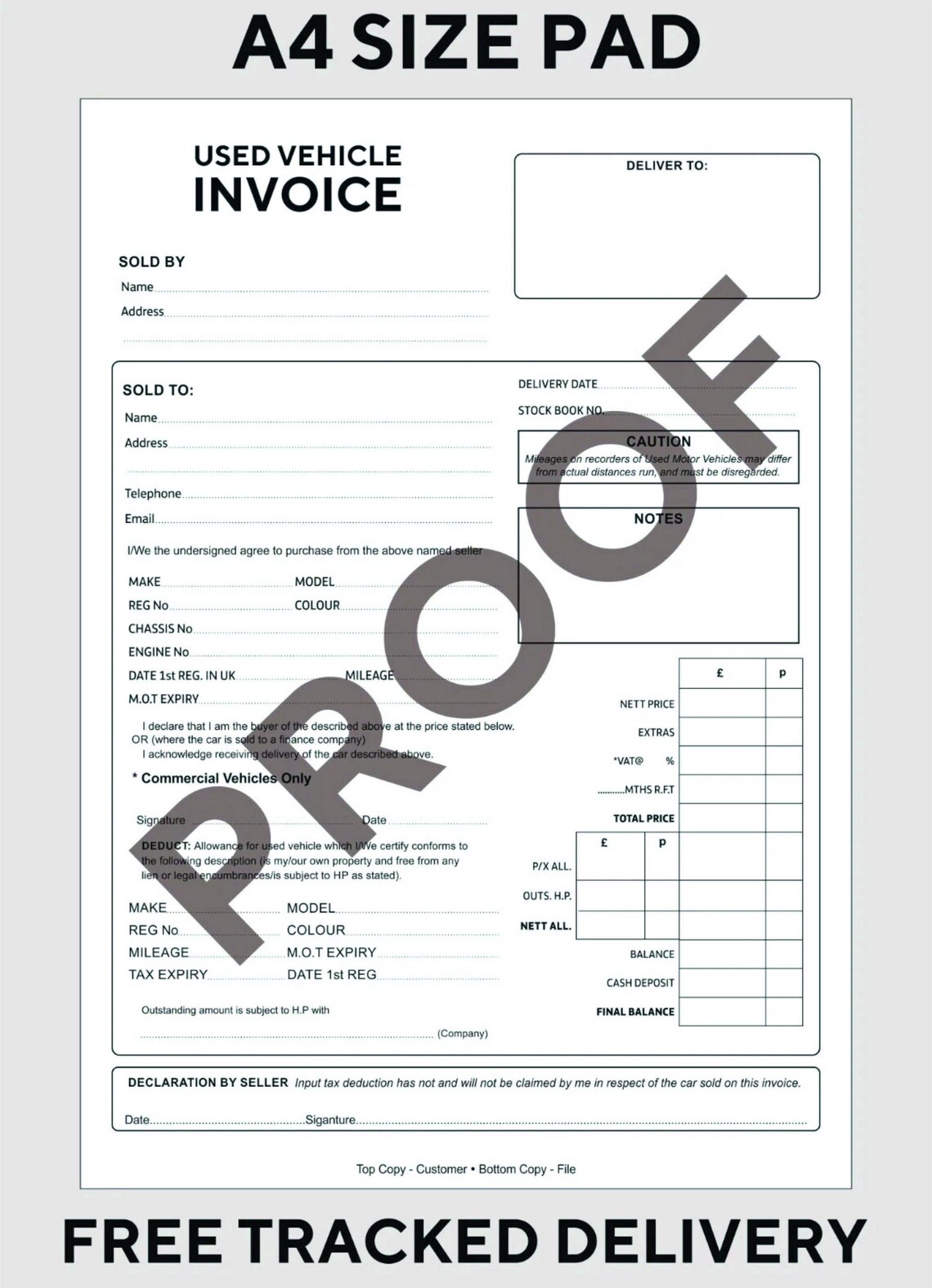 A4 Used Car Sales Invoice Pad, Motor Trade Receipt Book - Etsy