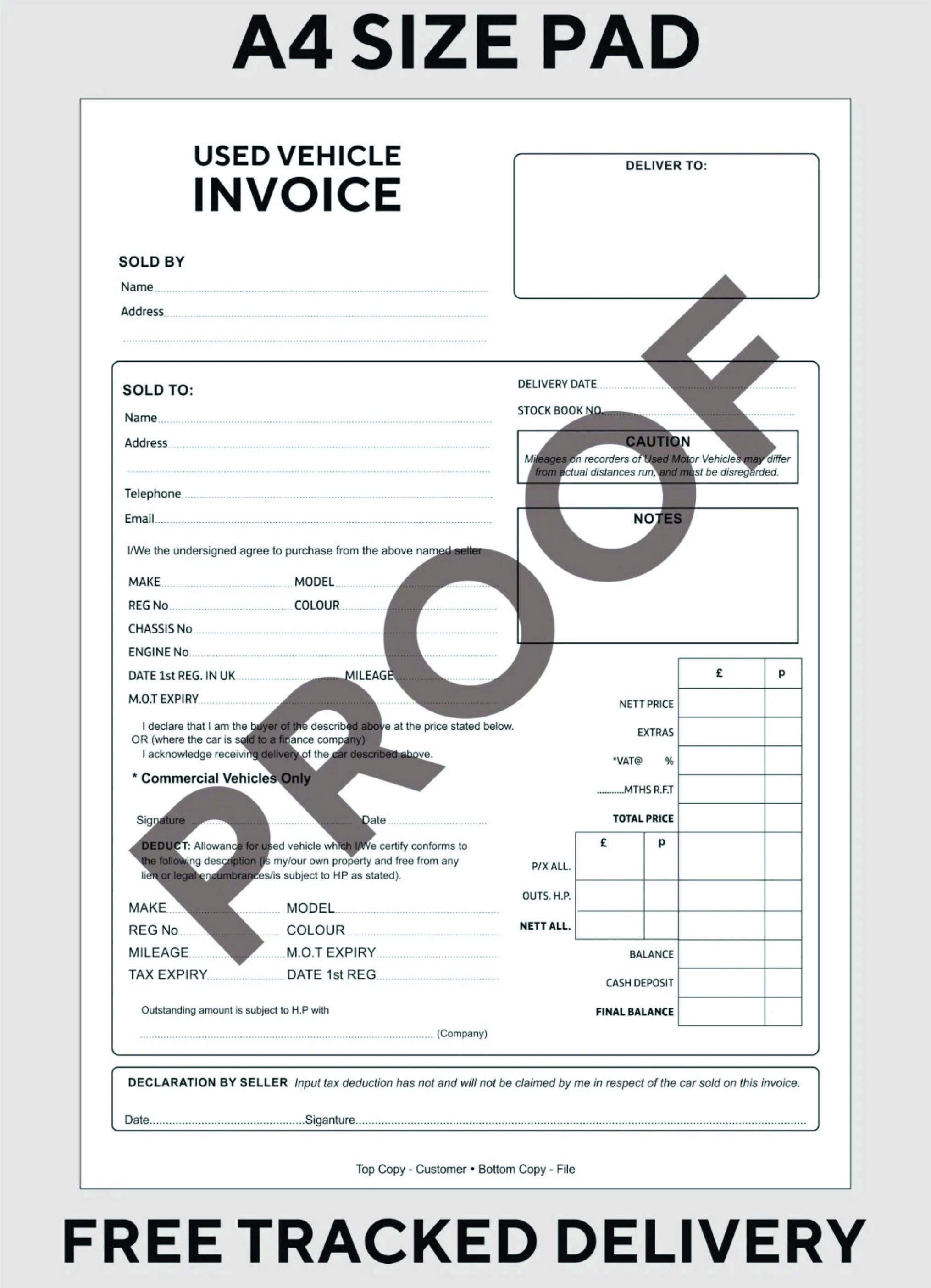 thumbnail image 2 of A4 Used Car Vehicle Sales Invoice Pad - Duplicate Book For Buying & Selling Cars, Motor Trade 2 of 6