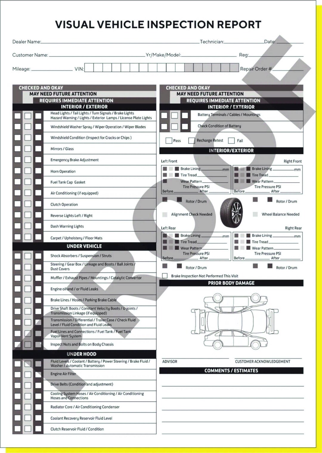A4 VEHICLE SERVICE Inspection Report Motor Trade Car Vehicle Check PDI ...