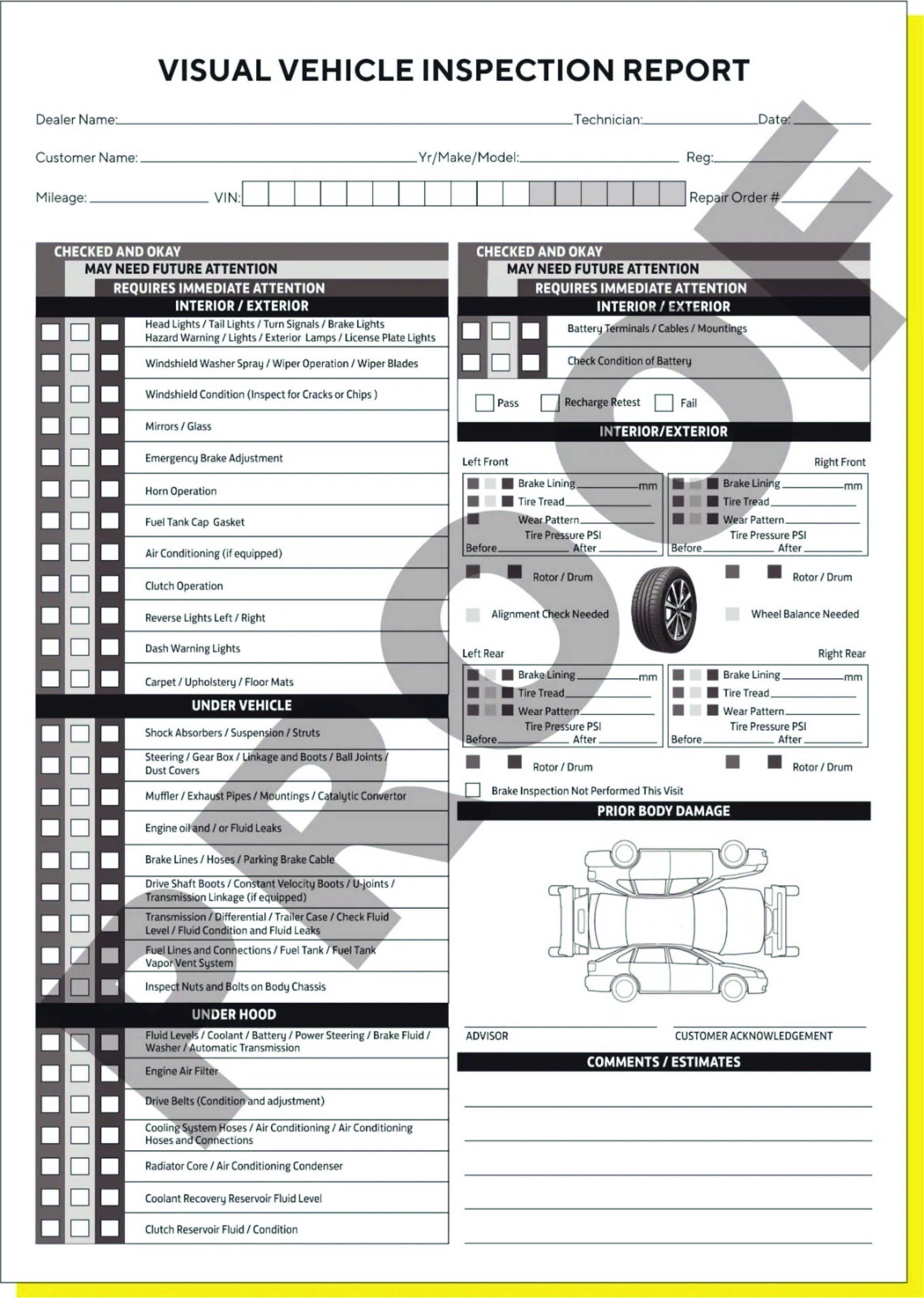 A4 VEHICLE SERVICE Inspection Report Motor Trade Car Vehicle Check PDI ...