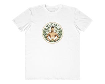 Nudist Emblem T-Shirt | Vintage Laurel Badge, Male Figure Tee