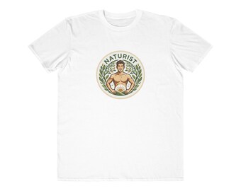 Naturist Emblem T-Shirt | Vintage Laurel Badge, Male Figure Tee