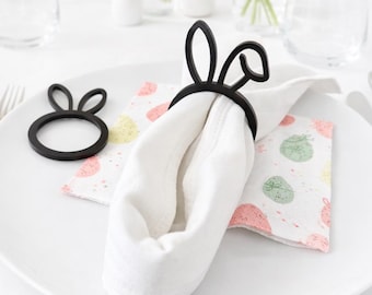 Anelli portatovaglioli a forma di coniglio nero – decorazione moderna per la tavola di Pasqua | Set da 4, 6 o 8 pezzi | Decorazione minimalista a forma di coniglio | Accessorio per la tavola di Pasqua