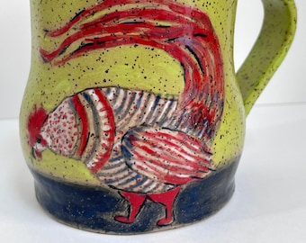 Handmade Ceramic Mug - STRIPED CHICKEN Bright Colorful Cup w/ Curvy Shape - Made-to-Order - Your New Favorite Mug - One of a Kind