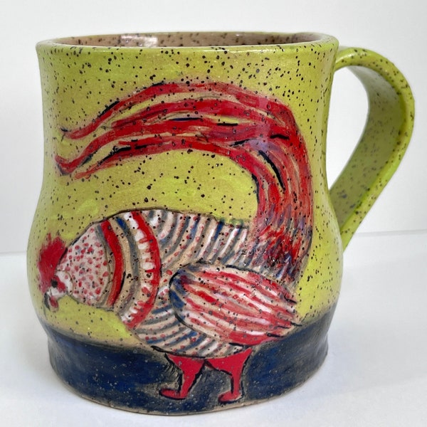 Handmade Ceramic Mug - STRIPED CHICKEN Bright Colorful Cup w/ Curvy Shape - Made-to-Order - Your New Favorite Mug - One of a Kind