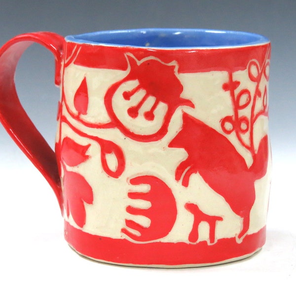 In STOCK Smaller Sized MUG Espresso - SGRAFFITO Carved Art Pottery - Abstract Art Design - Coffee Tea Cup Mug - Customize Colors