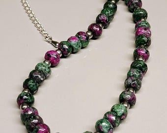 Ruby In Zoisite Gemstone Choker Beaded Necklace