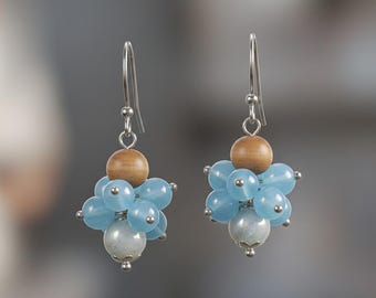 Blue Earth Angel Cluster Dangle/Drop Earrings