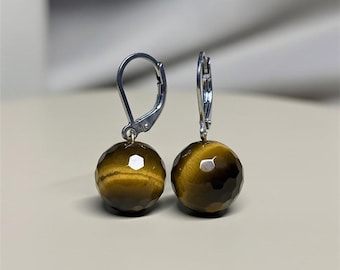 Pendientes colgantes de ojo de tigre de 14 mm
