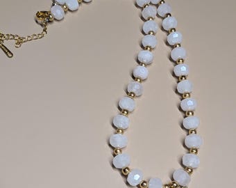 Rondelle Rose Quartz Gemstone Chocker Gold Charm Beaded Necklace